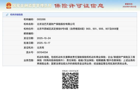 新进展!法巴天星保险拿下保险许可证